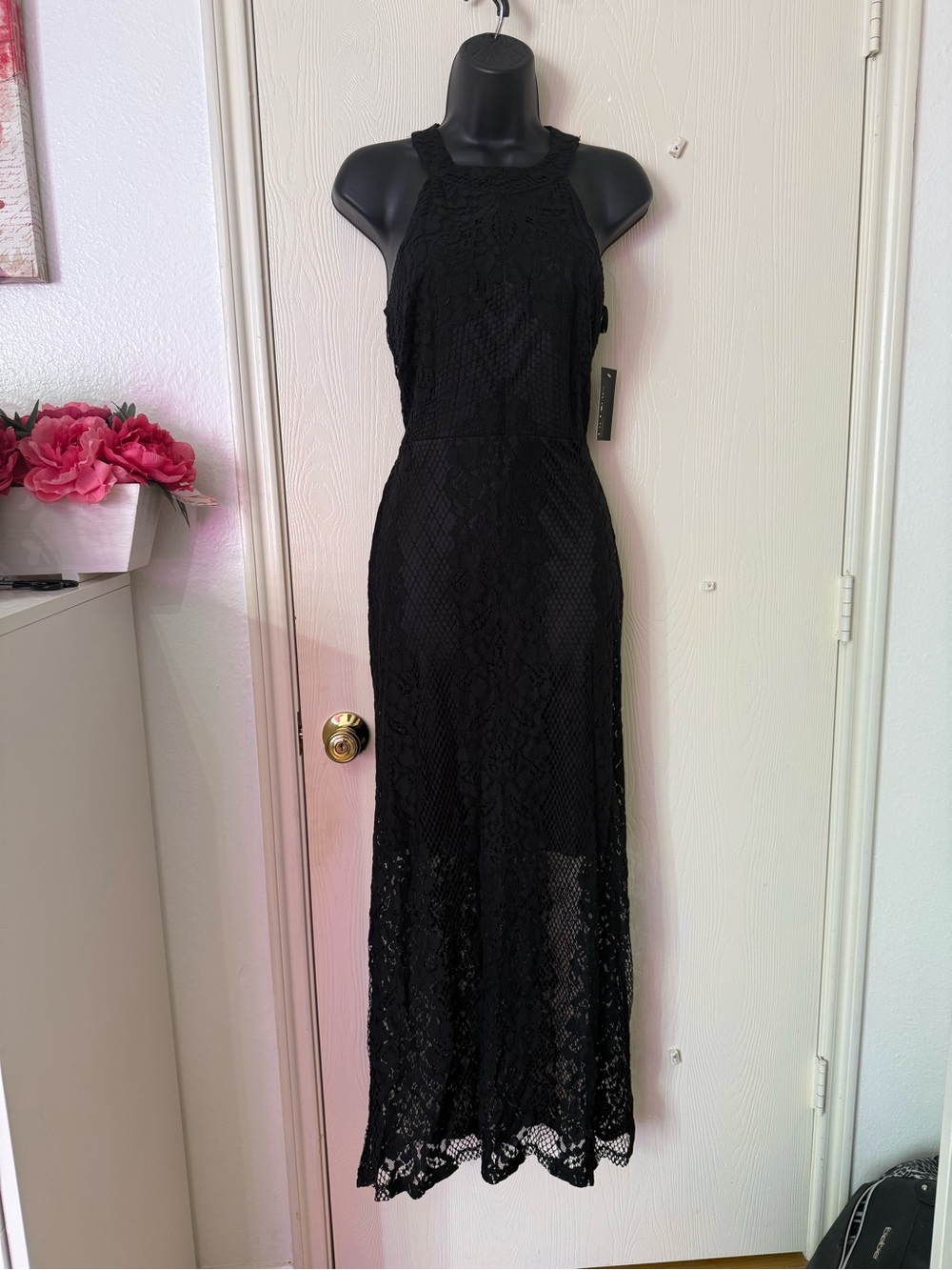 Enfocus Studio Black Lace Halter Maxi Dress